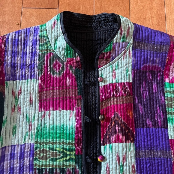 100% Silk Quilted Art to Wear Patchwork Jacket Large - Picture 2 of 5